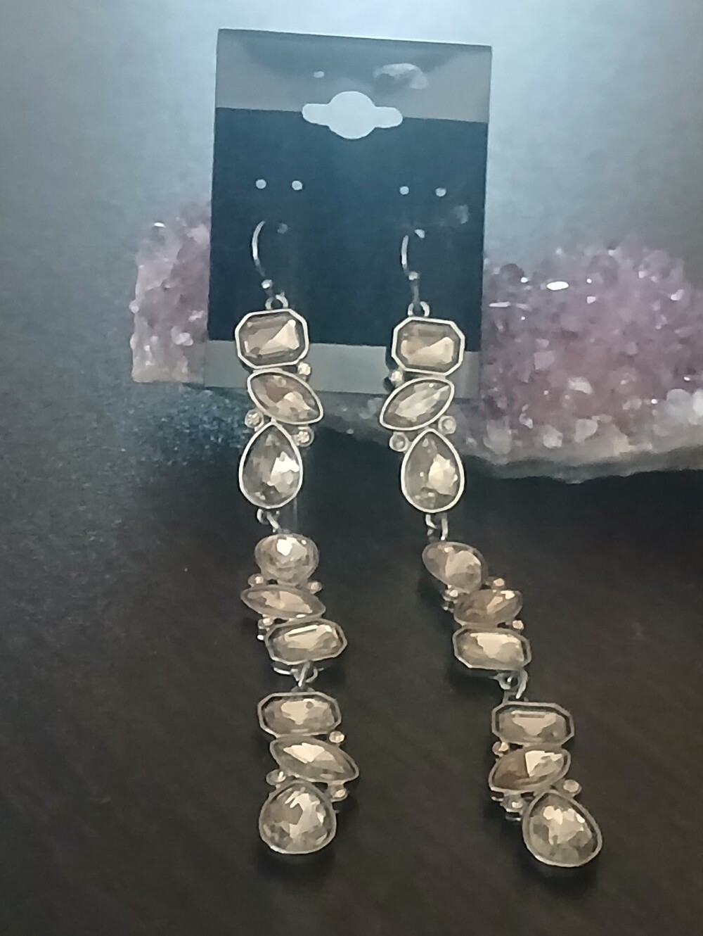 NWT/ gunmetal & champagne rhinestone dangle earrings